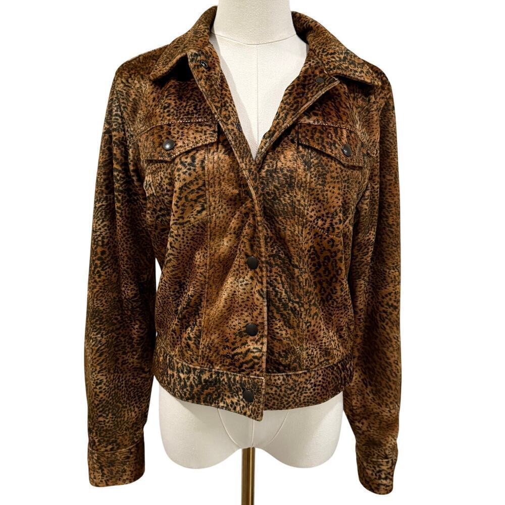 Vintage Jones New York Sport Leopard Print Faux Suede Jacket Women 4 Fall Autumn